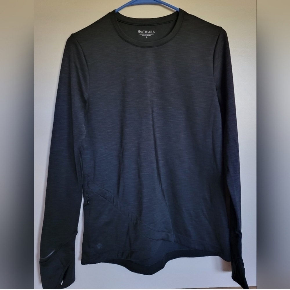 Athleta Black Boot Camp Crew Longsleeve Fleece Pullover Size Small